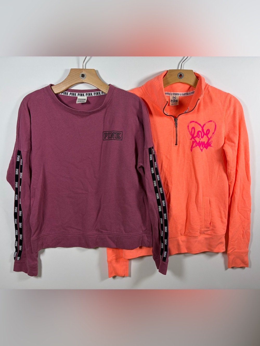 PINK Victoria's Secret Plum Crewneck & Neon Coral Half-Zip Pullover Set